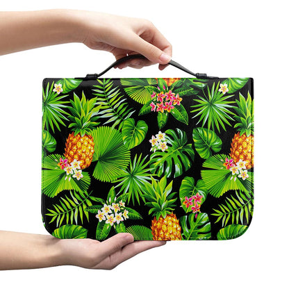 Black Hawaiian Pineapple Pattern Print Leather Bible Cover