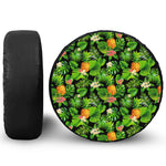 Black Hawaiian Pineapple Pattern Print Leather Spare Tire Cover