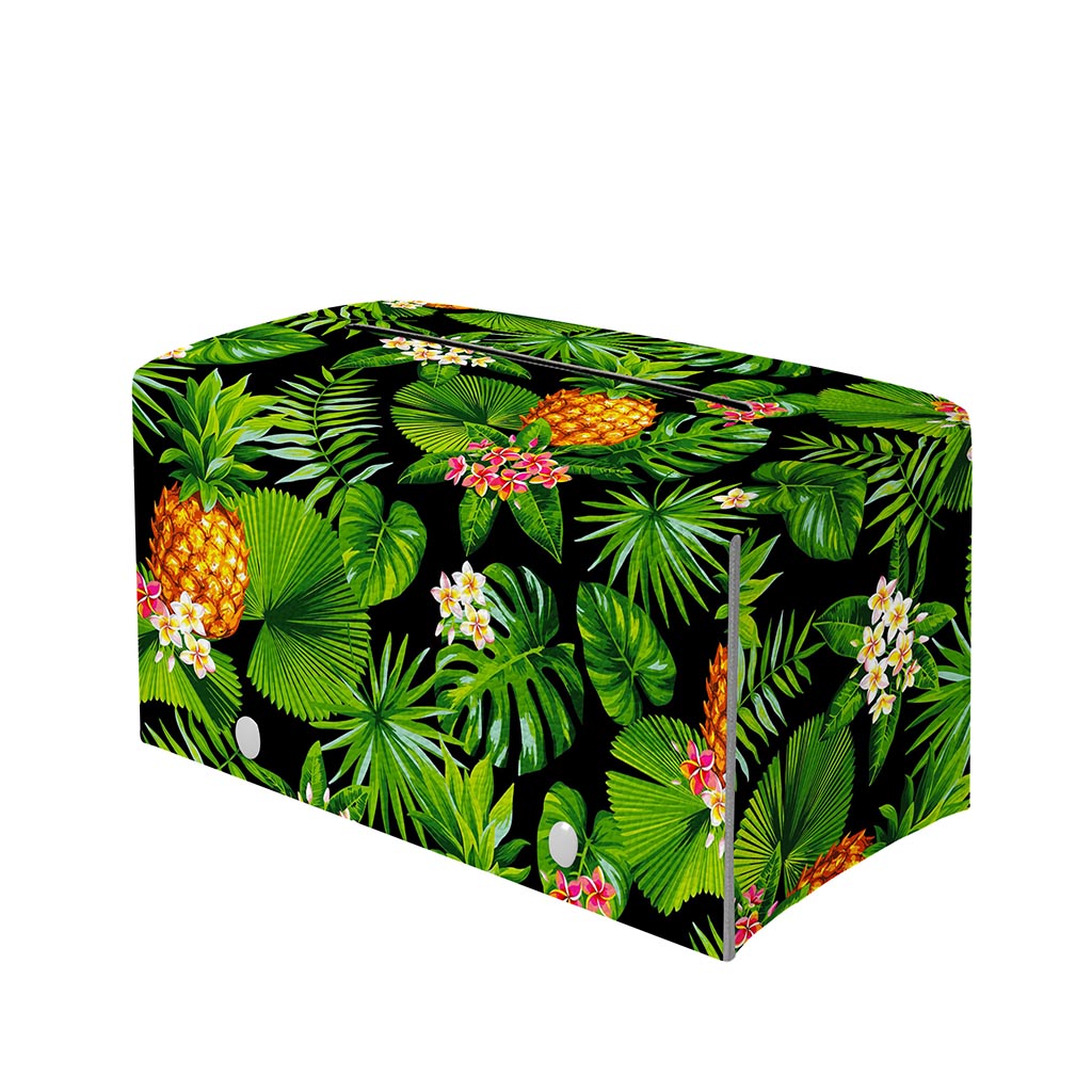 Black Hawaiian Pineapple Pattern Print Leather Tissue Box Cover