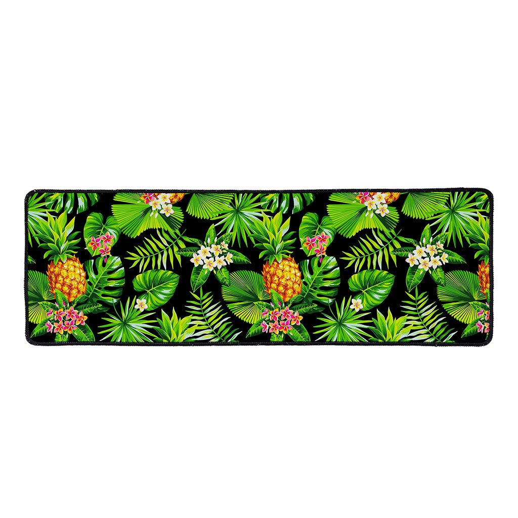 Black Hawaiian Pineapple Pattern Print Long Kitchen Mat