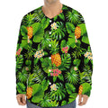 Black Hawaiian Pineapple Pattern Print Long Sleeve Baseball Jersey