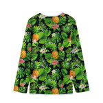 Black Hawaiian Pineapple Pattern Print Long Sleeve Short Coat