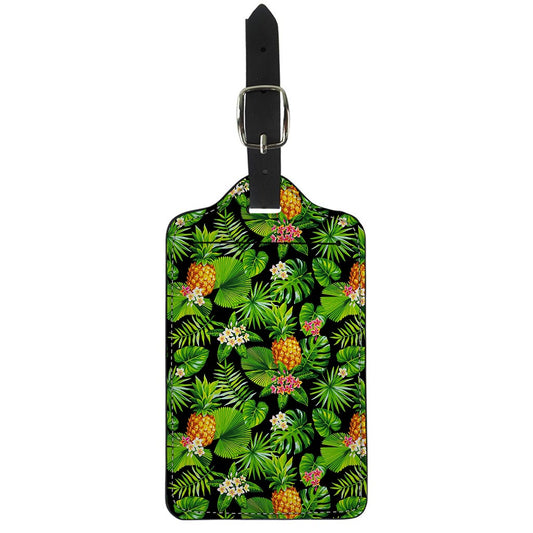 Black Hawaiian Pineapple Pattern Print Luggage Tag