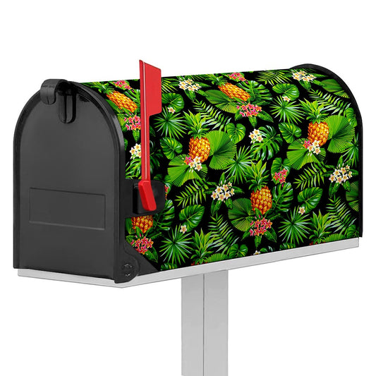 Black Hawaiian Pineapple Pattern Print Mailbox Cover