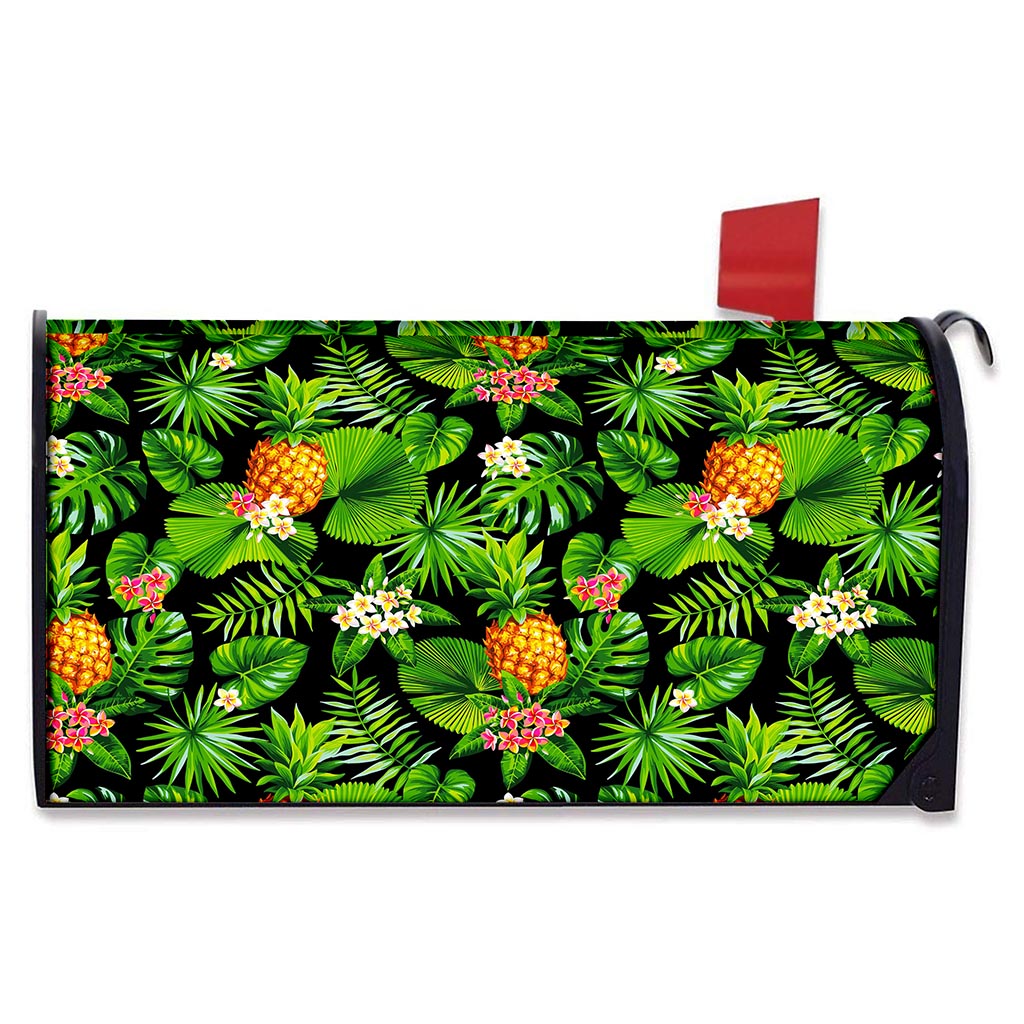 Black Hawaiian Pineapple Pattern Print Mailbox Cover