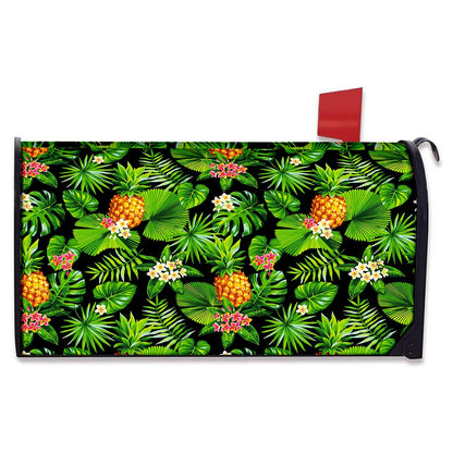 Black Hawaiian Pineapple Pattern Print Mailbox Cover