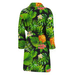 Black Hawaiian Pineapple Pattern Print Men's Bathrobe