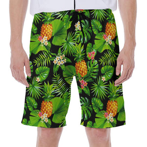 Black Hawaiian Pineapple Pattern Print Men's Beach Shorts