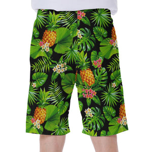 Black Hawaiian Pineapple Pattern Print Men's Beach Shorts