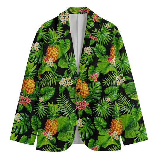 Black Hawaiian Pineapple Pattern Print Men's Blazer