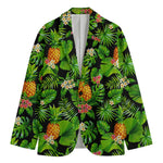 Black Hawaiian Pineapple Pattern Print Men's Blazer