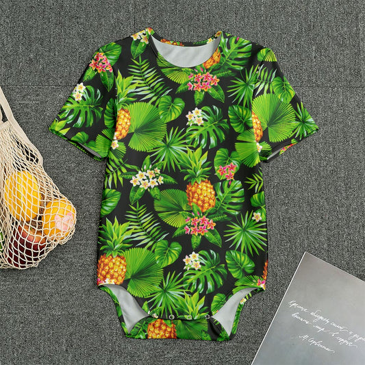 Black Hawaiian Pineapple Pattern Print Men's Bodysuit