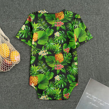 Black Hawaiian Pineapple Pattern Print Men's Bodysuit