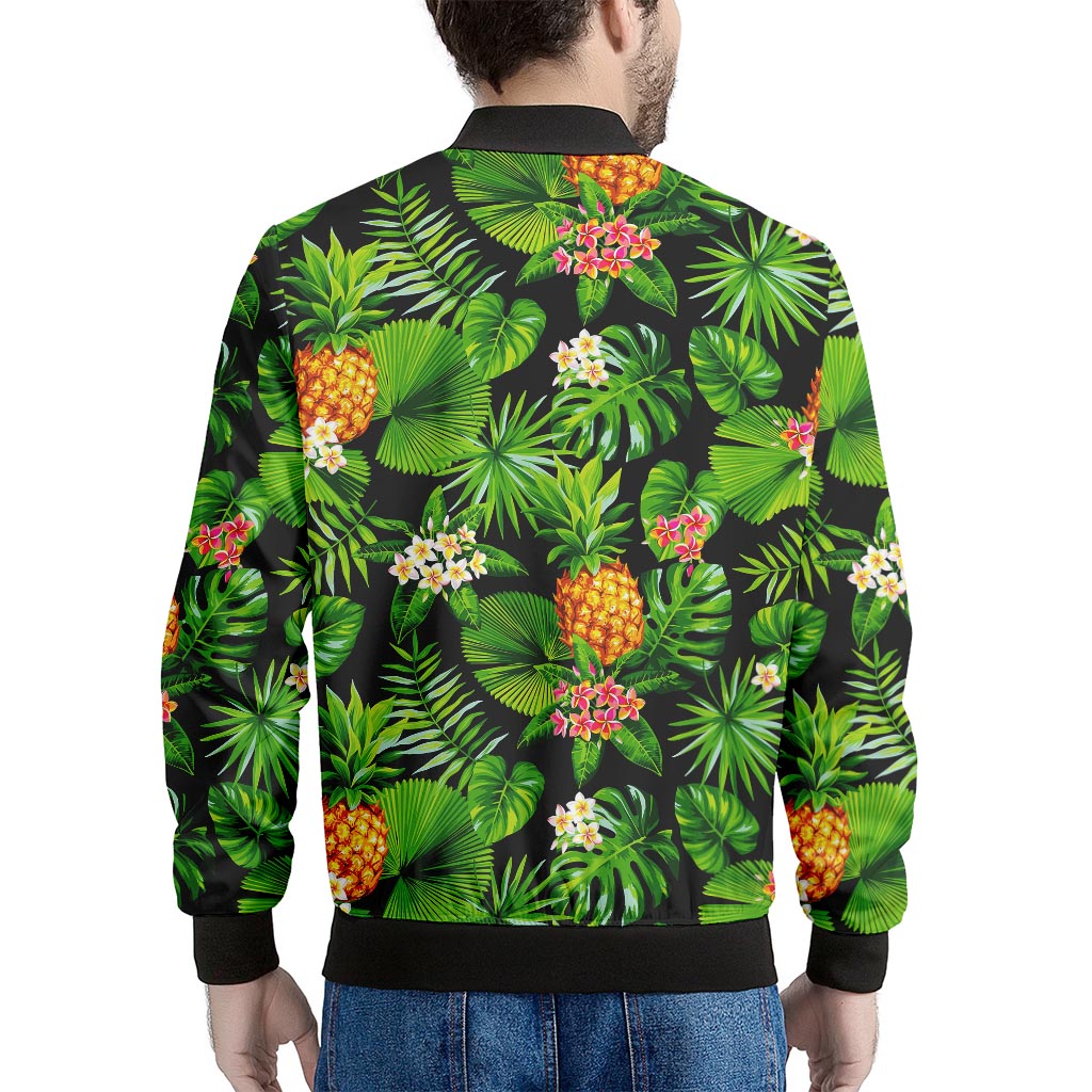 Black Hawaiian Pineapple Pattern Print Men's Bomber Jacket