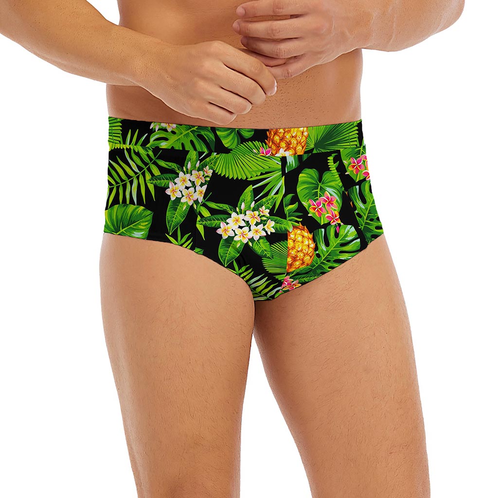 Black Hawaiian Pineapple Pattern Print Men's Briefs
