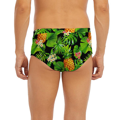 Black Hawaiian Pineapple Pattern Print Men's Briefs