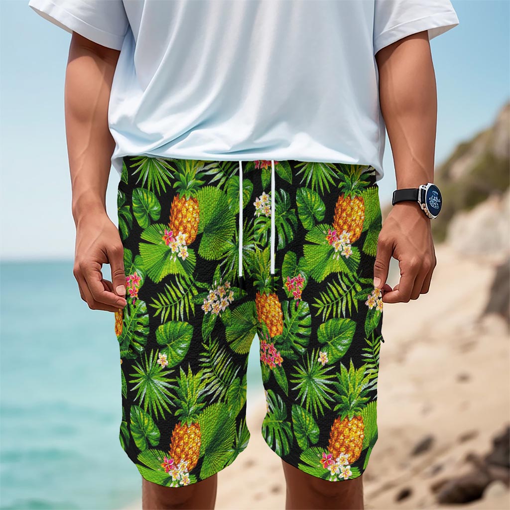 Black Hawaiian Pineapple Pattern Print Men's Cargo Shorts