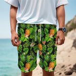 Black Hawaiian Pineapple Pattern Print Men's Cargo Shorts