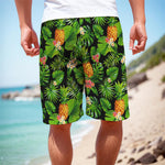 Black Hawaiian Pineapple Pattern Print Men's Cargo Shorts