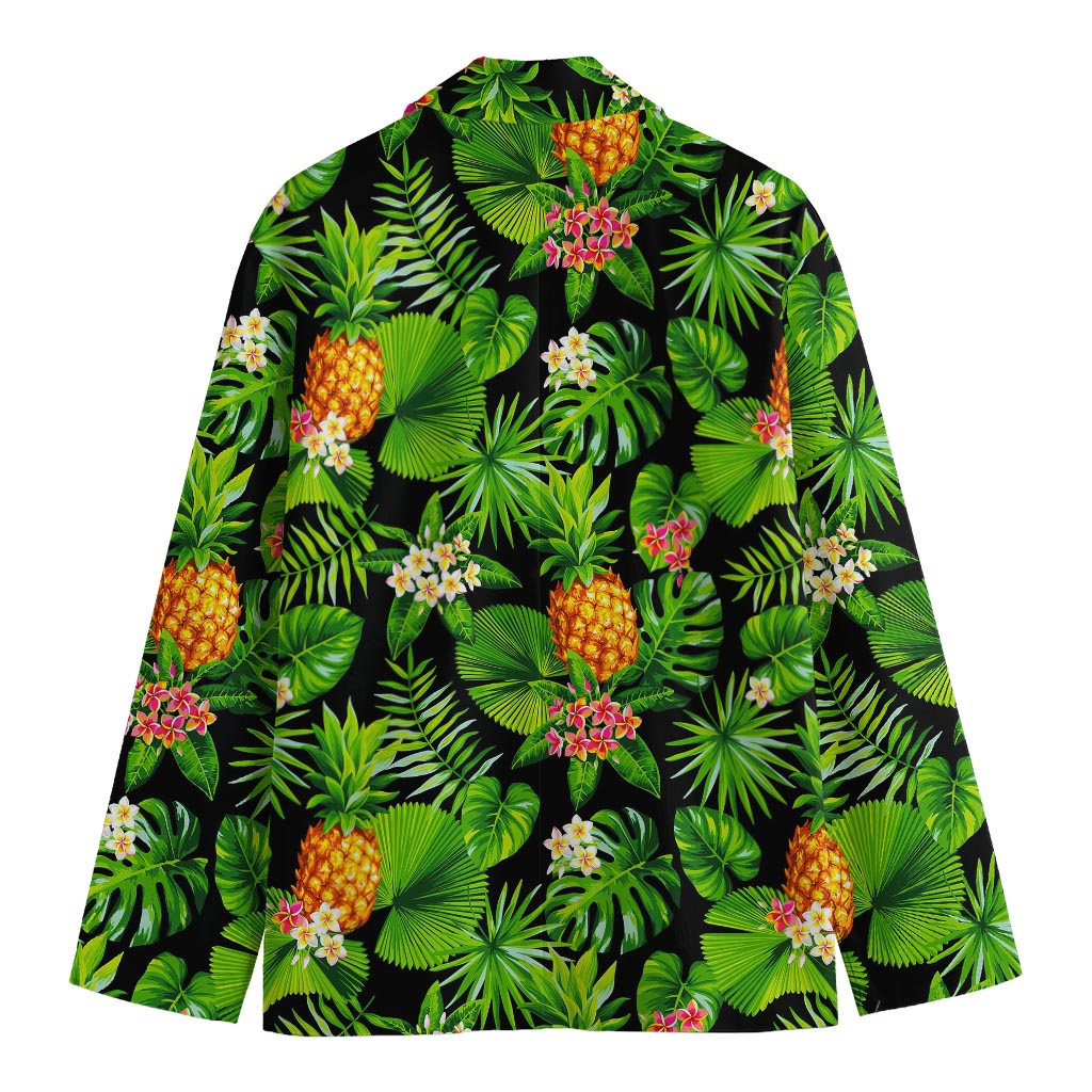 Black Hawaiian Pineapple Pattern Print Men's Cotton Blazer