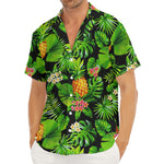 Black Hawaiian Pineapple Pattern Print Men's Deep V-Neck Shirt