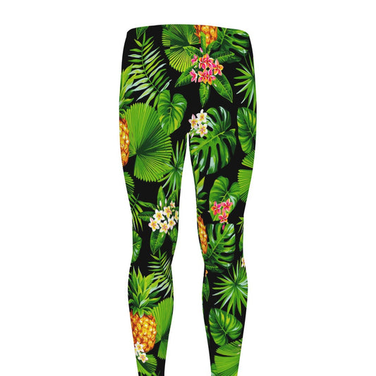Black Hawaiian Pineapple Pattern Print Men's leggings