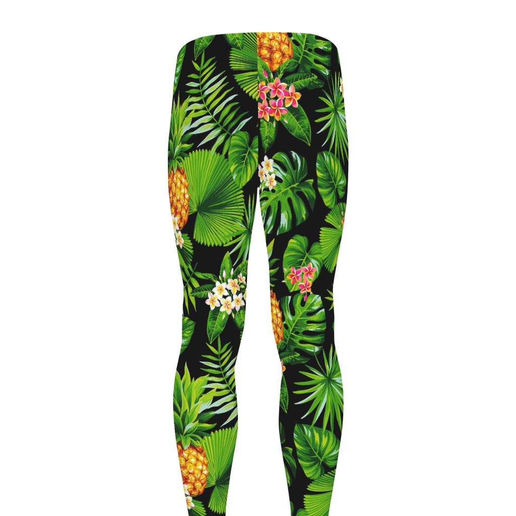 Black Hawaiian Pineapple Pattern Print Men's leggings