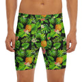 Black Hawaiian Pineapple Pattern Print Men's Long Boxer Briefs