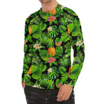 Black Hawaiian Pineapple Pattern Print Men's Long Sleeve Rash Guard