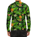 Black Hawaiian Pineapple Pattern Print Men's Long Sleeve Rash Guard