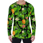 Black Hawaiian Pineapple Pattern Print Men's Long Sleeve T-Shirt