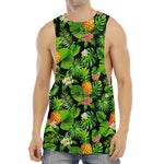 Black Hawaiian Pineapple Pattern Print Men's Muscle Tank Top