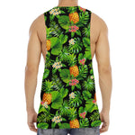 Black Hawaiian Pineapple Pattern Print Men's Muscle Tank Top