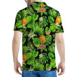 Black Hawaiian Pineapple Pattern Print Men's Polo Shirt