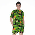 Black Hawaiian Pineapple Pattern Print Men's Romper