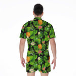 Black Hawaiian Pineapple Pattern Print Men's Rompers