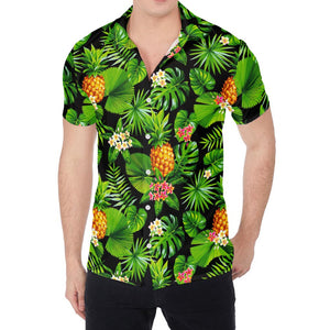 Black Hawaiian Pineapple Pattern Print Men's Shirt