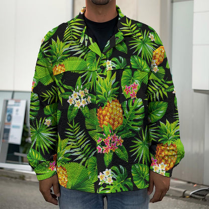 Black Hawaiian Pineapple Pattern Print Men's Shirt Jacket