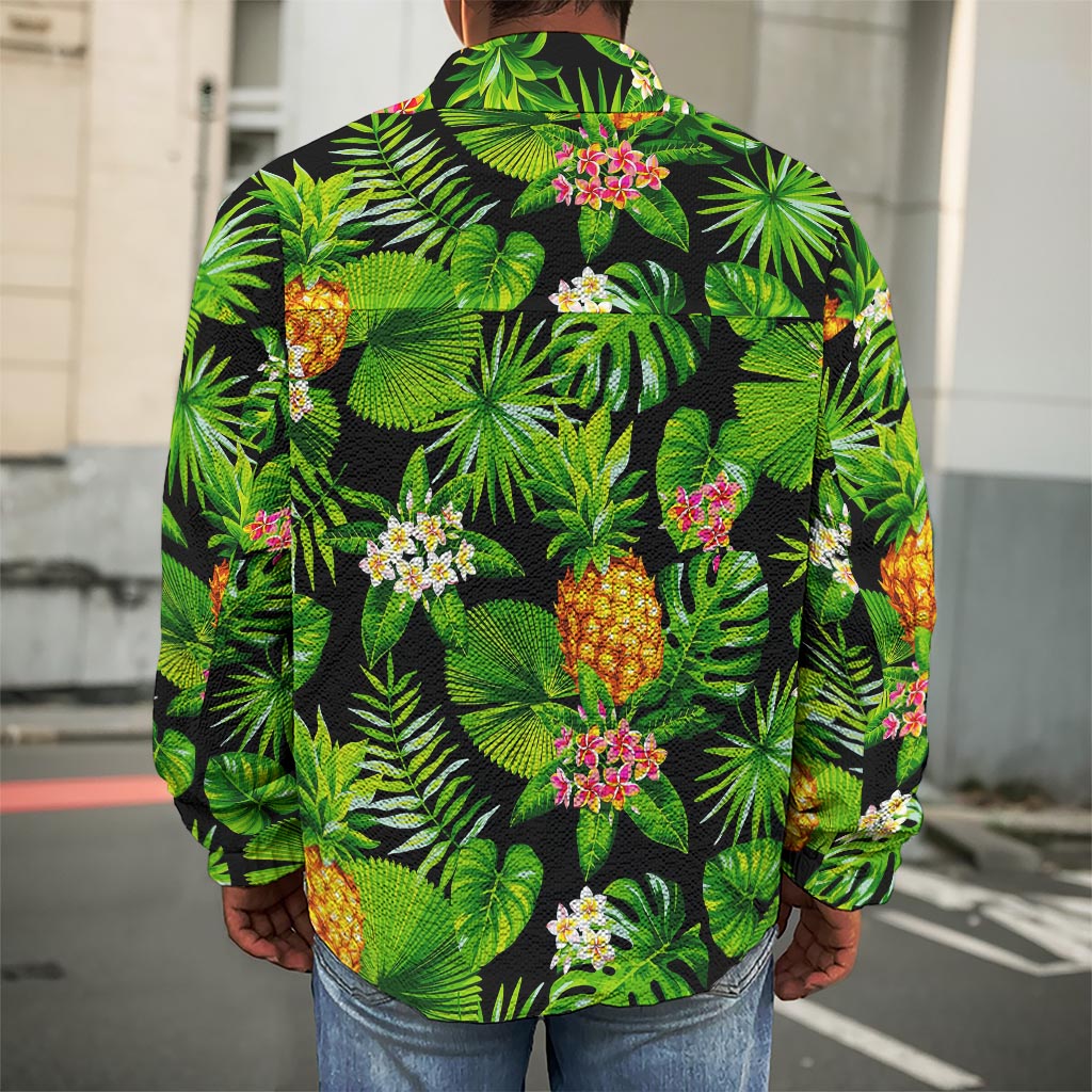 Black Hawaiian Pineapple Pattern Print Men's Shirt Jacket