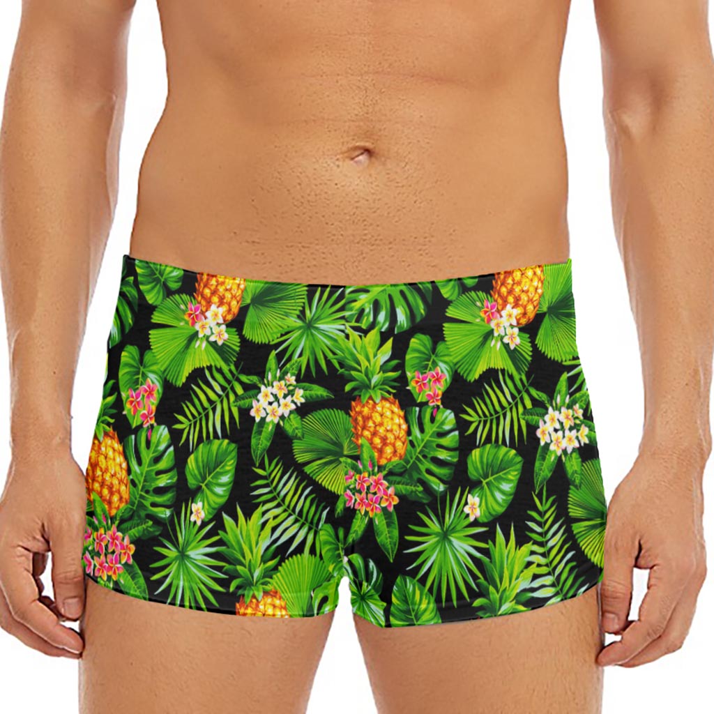 Black Hawaiian Pineapple Pattern Print Men's Short Boxer Briefs