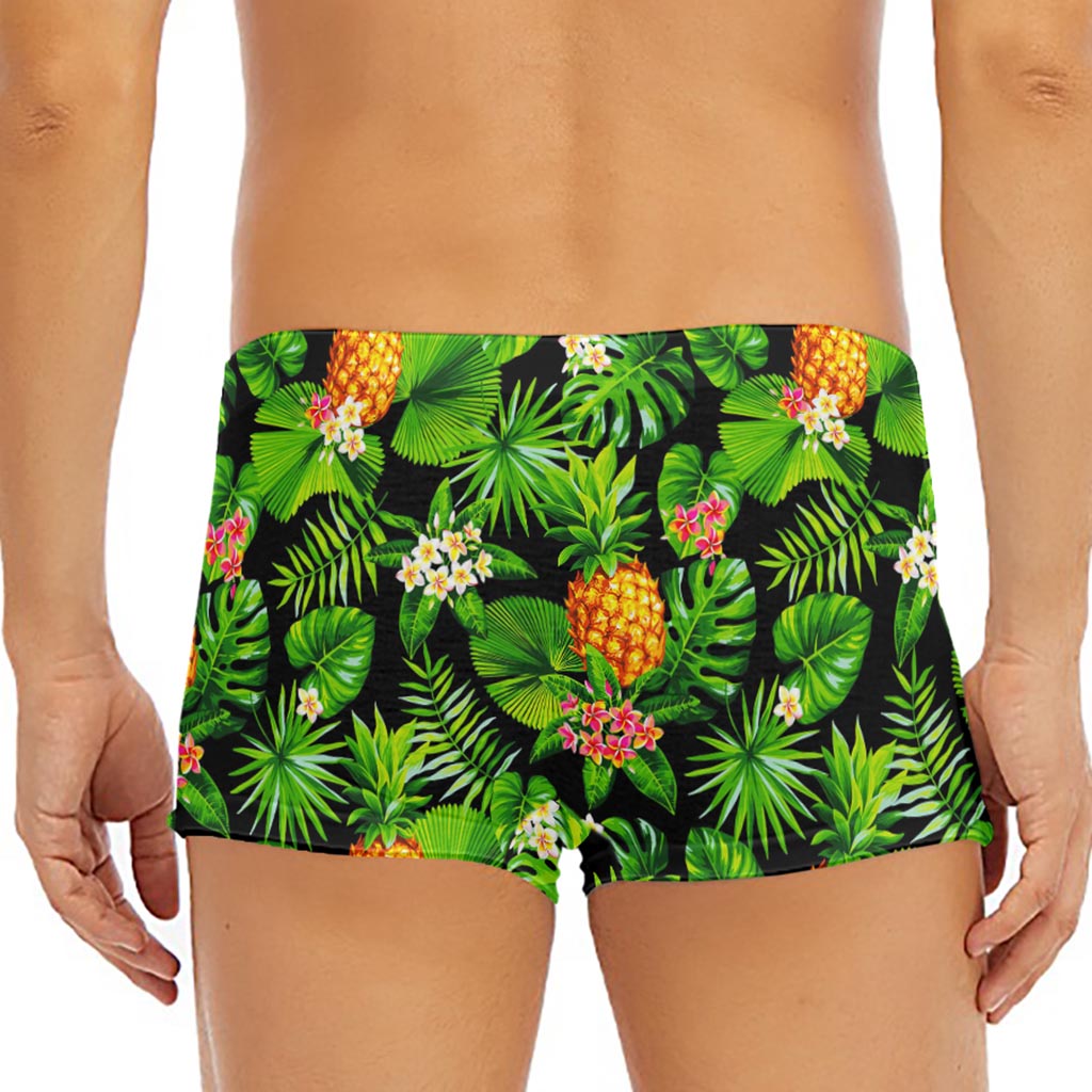 Black Hawaiian Pineapple Pattern Print Men's Short Boxer Briefs