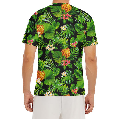 Black Hawaiian Pineapple Pattern Print Men's Short Sleeve Rash Guard