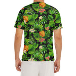 Black Hawaiian Pineapple Pattern Print Men's Short Sleeve Rash Guard