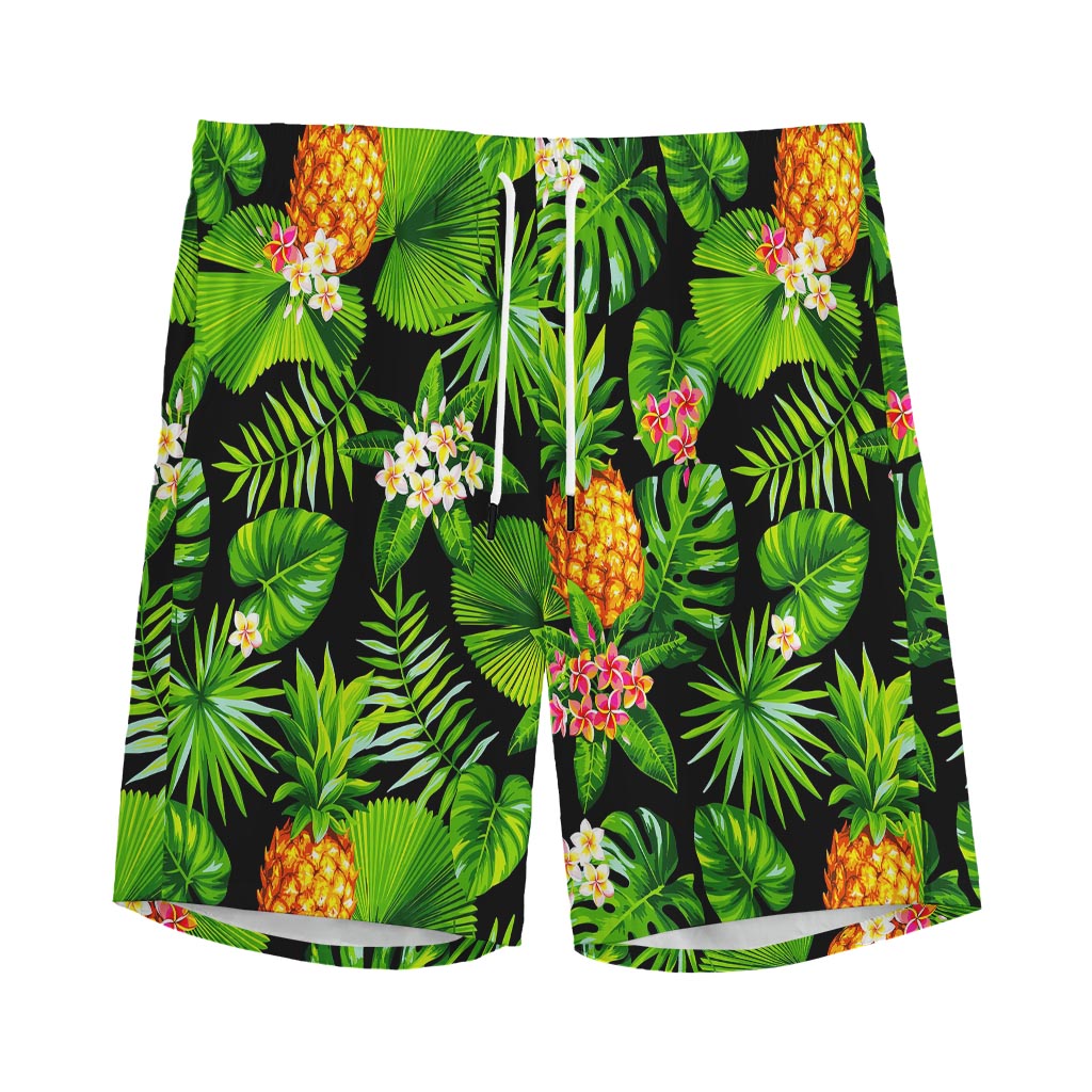 Black Hawaiian Pineapple Pattern Print Men's Sports Shorts