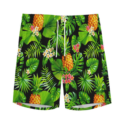Black Hawaiian Pineapple Pattern Print Men's Sports Shorts