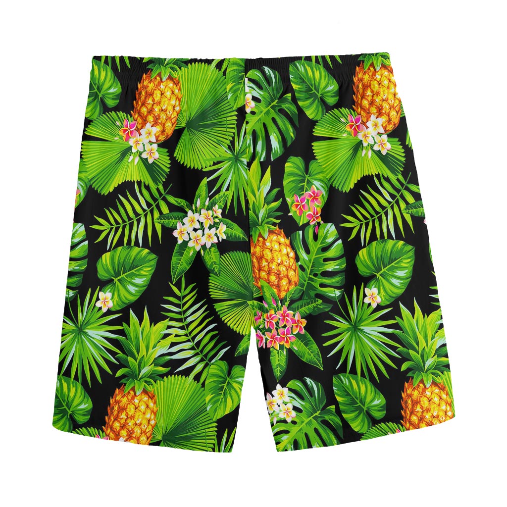 Black Hawaiian Pineapple Pattern Print Men's Sports Shorts