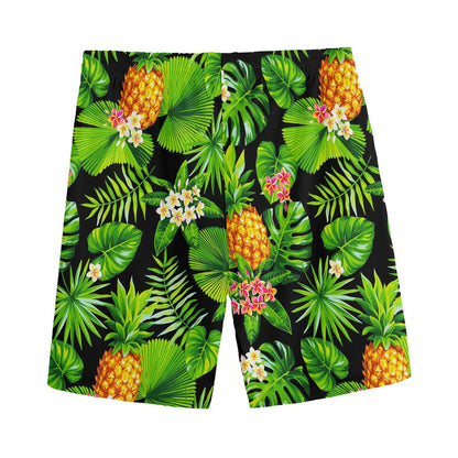 Black Hawaiian Pineapple Pattern Print Men's Sports Shorts