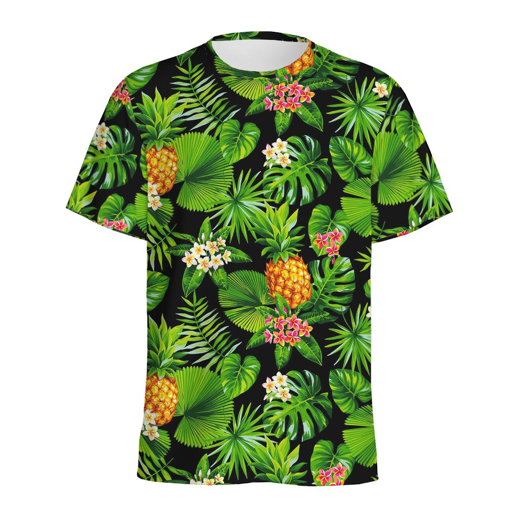 Black Hawaiian Pineapple Pattern Print Men's Sports T-Shirt