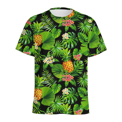 Black Hawaiian Pineapple Pattern Print Men's Sports T-Shirt