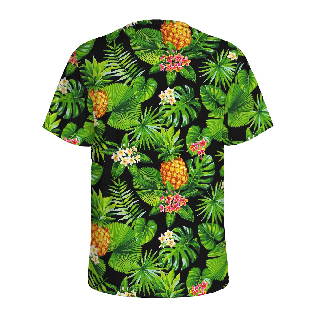 Black Hawaiian Pineapple Pattern Print Men's Sports T-Shirt